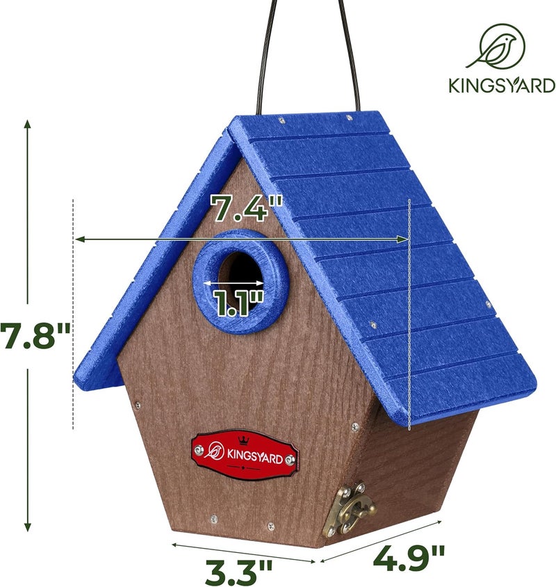 Kingsyard Recycled Plastic Bird House for Outdoors - Hanging Nesting Box with Predator Guard & Air Vents for Wren Finch Chickadee, Blue - Image 3